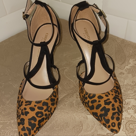 Christian Siriano Women's Leopard  Suede Strappy Heels Size 7 - Picture 2 of 7